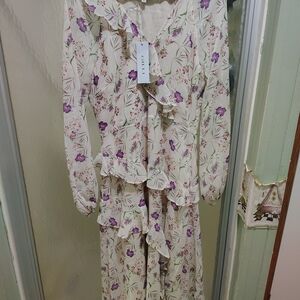 Gilli Cream Maxi Dress with Purple Floral Design